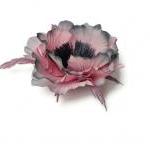 Pink Poppy Flower, Silk Poppy Brooch, Grey Fabric..