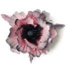 Pink Poppy Flower, Silk Poppy Brooch, Grey Fabric..