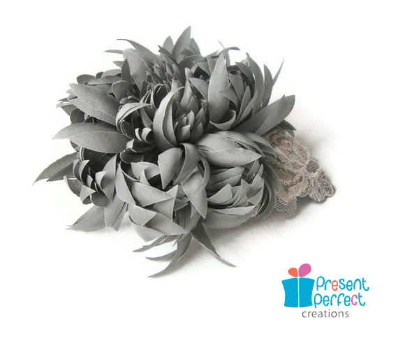 grey flower hair clip