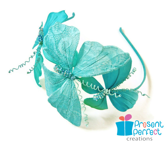 Lace Butterfly Fascinator, Turquoise Butterfly Headband