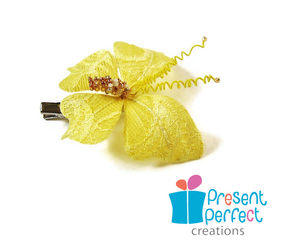 Butterfly Hair Clip, Yellow Butterfly, Lace Butterfly