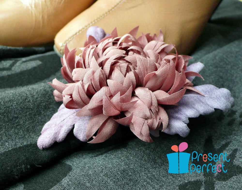 Dusty Pink Brooch, Pink And Grey Flower, Wilted Rose Coloured Floral Corsage